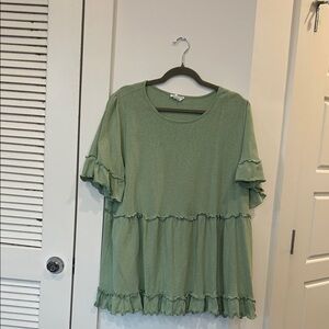 Women’s Sage Green Ruffle Tiered Short Sleeve Top